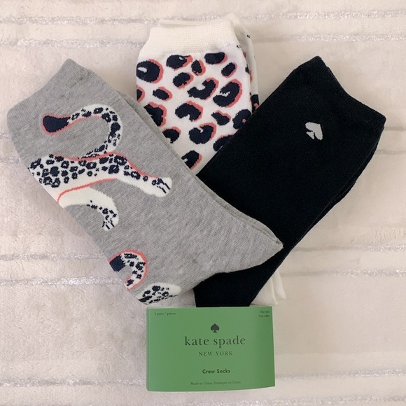 Kate Spade NY Leopard Multi Crew Socks 3 Pairs One Size - Picture 4 of 5
